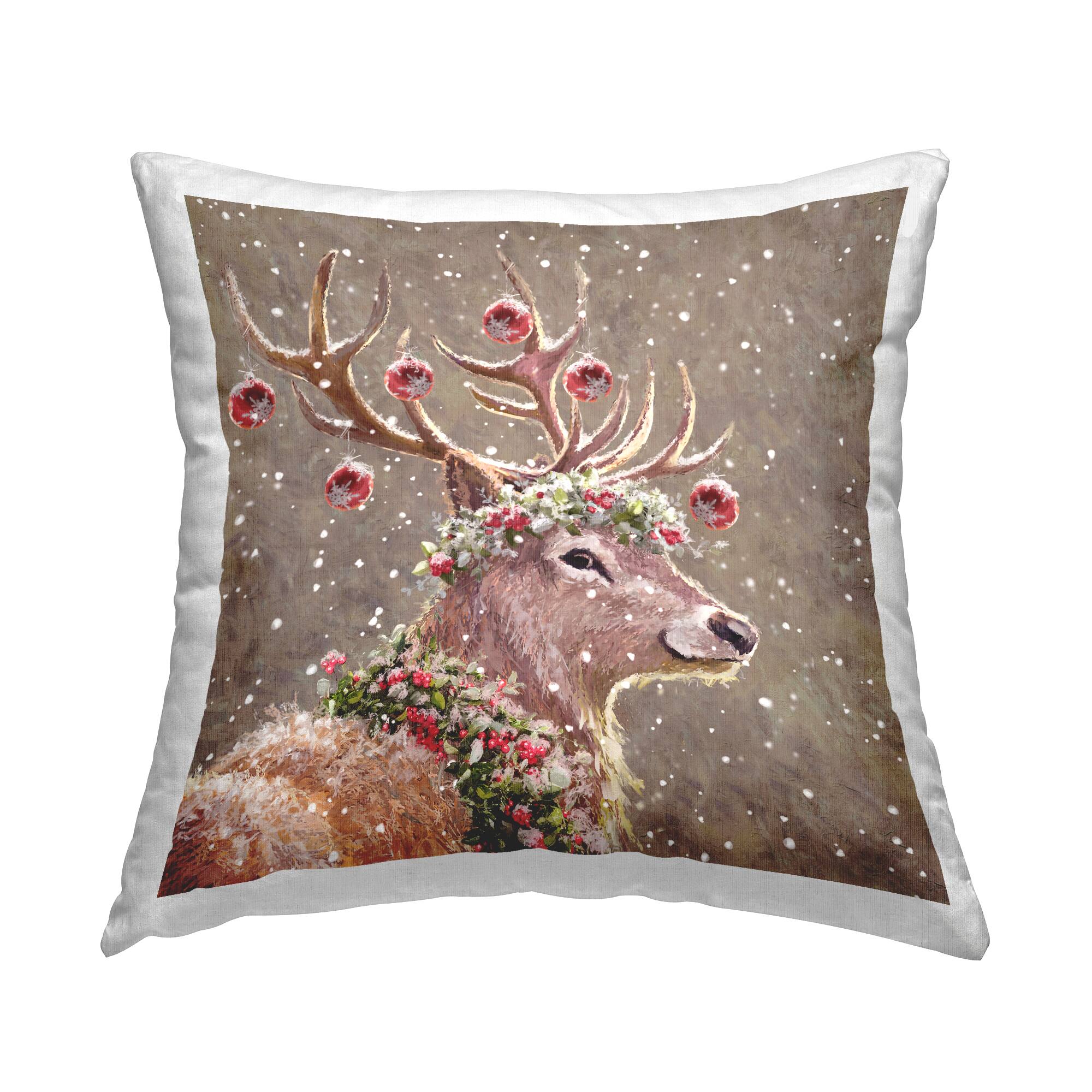 Stupell Industries Holiday Deer Festive Baubles Throw Pillow